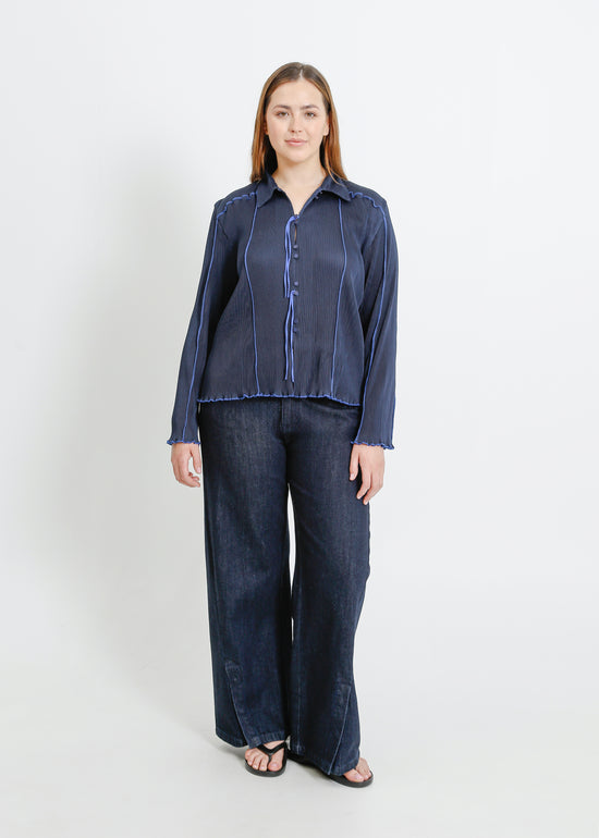 ORLANDO PLEAT SHIRT / NAVY