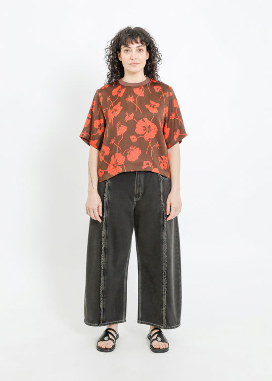 PIPER TEE / FRAGILE BLOOMS - CHOCOLATE-POPPY