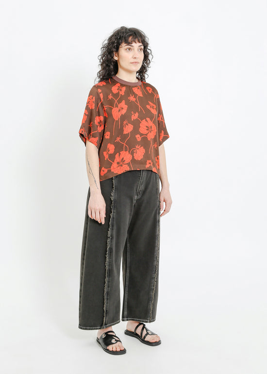 PIPER TEE / FRAGILE BLOOMS - CHOCOLATE-POPPY