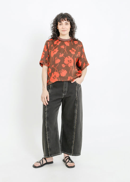 PIPER TEE / FRAGILE BLOOMS - CHOCOLATE-POPPY