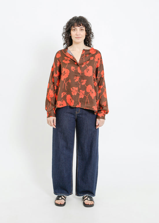 GALEN SHIRT / FRAGILE BLOOMS - CHOCOLATE-POPPY