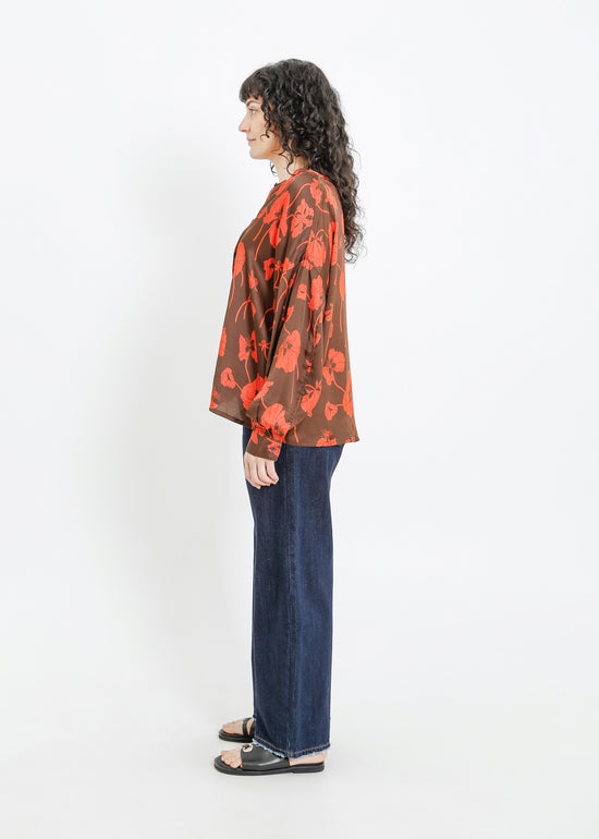 GALEN SHIRT / FRAGILE BLOOMS - CHOCOLATE-POPPY