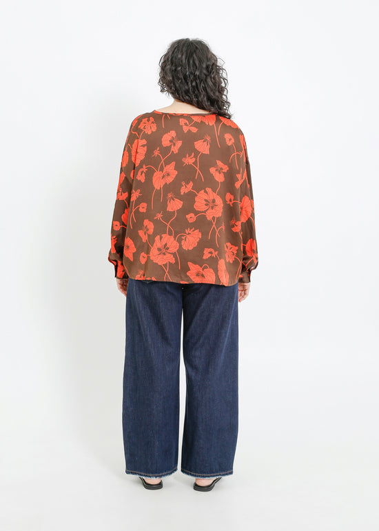 GALEN SHIRT / FRAGILE BLOOMS - CHOCOLATE-POPPY