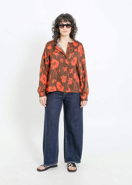 GALEN SHIRT / FRAGILE BLOOMS - CHOCOLATE-POPPY