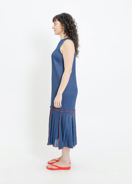 ADELINE PLEAT DRESS / TEAL-RED
