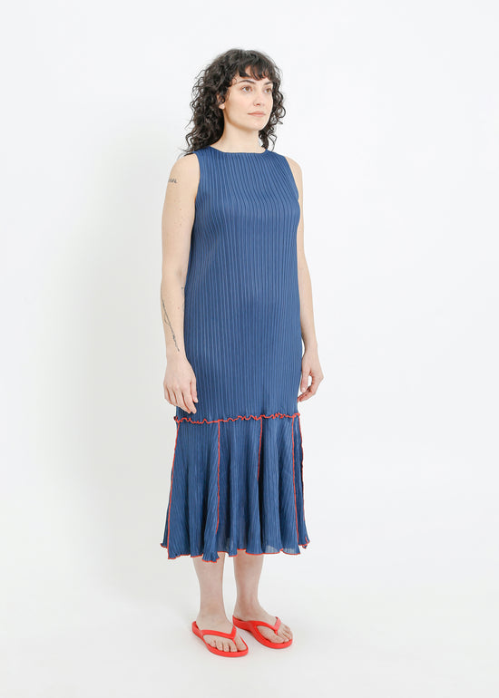 ADELINE PLEAT DRESS / TEAL-RED
