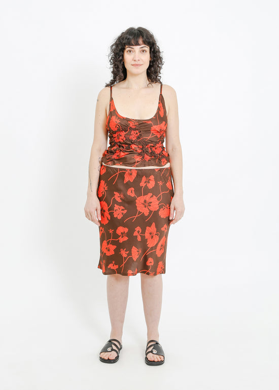VAN SLIP SKIRT / FRAGILE BLOOMS - CHOCOLATE-POPPY
