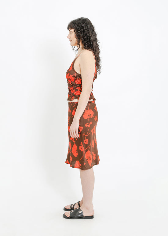 VAN SLIP SKIRT / FRAGILE BLOOMS - CHOCOLATE-POPPY