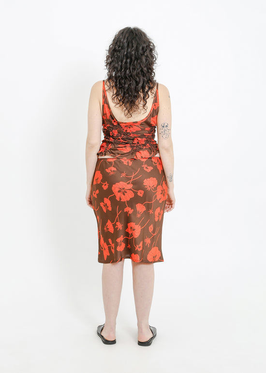 VAN SLIP SKIRT / FRAGILE BLOOMS - CHOCOLATE-POPPY