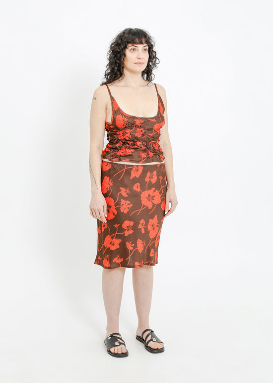 VAN SLIP SKIRT / FRAGILE BLOOMS - CHOCOLATE-POPPY