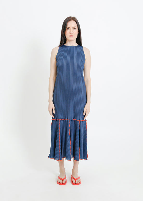 ADELINE PLEAT DRESS / TEAL-RED