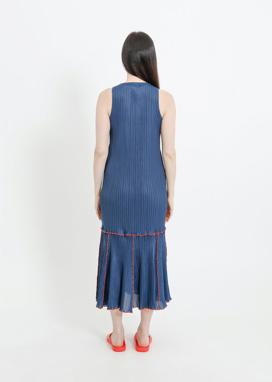 ADELINE PLEAT DRESS / TEAL-RED