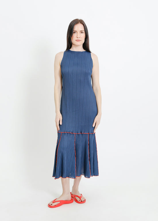 ADELINE PLEAT DRESS / TEAL-RED