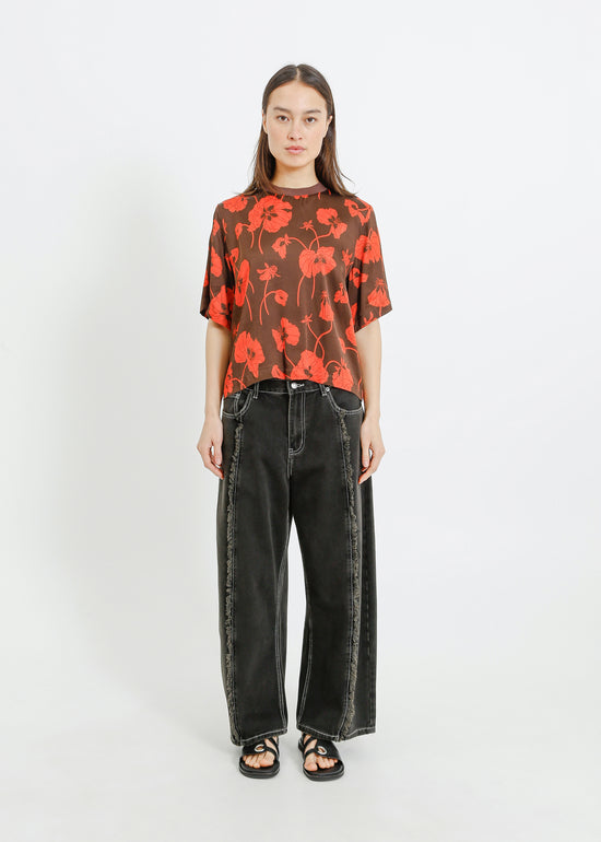 PIPER TEE / FRAGILE BLOOMS - CHOCOLATE-POPPY