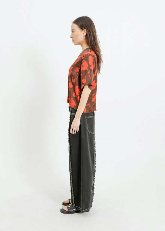 PIPER TEE / FRAGILE BLOOMS - CHOCOLATE-POPPY