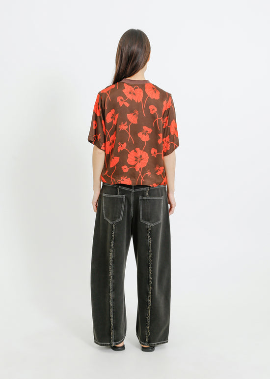 PIPER TEE / FRAGILE BLOOMS - CHOCOLATE-POPPY