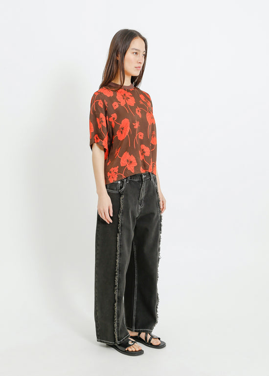PIPER TEE / FRAGILE BLOOMS - CHOCOLATE-POPPY