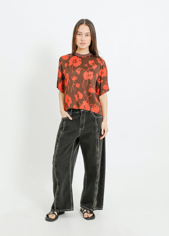 PIPER TEE / FRAGILE BLOOMS - CHOCOLATE-POPPY