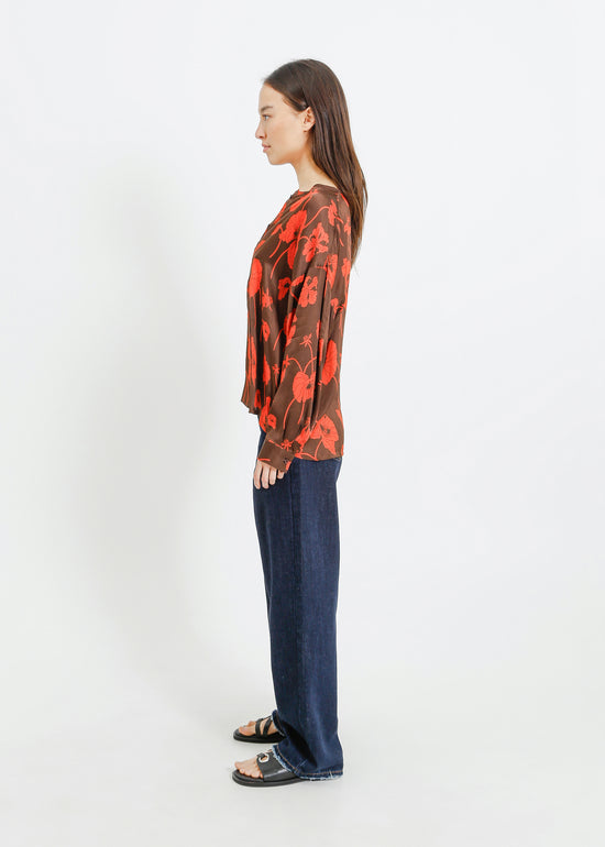 GALEN SHIRT / FRAGILE BLOOMS - CHOCOLATE-POPPY