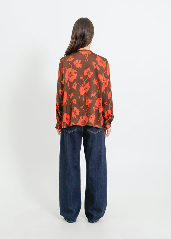 GALEN SHIRT / FRAGILE BLOOMS - CHOCOLATE-POPPY
