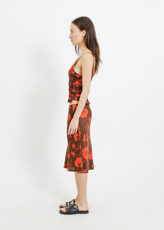 VAN SLIP SKIRT / FRAGILE BLOOMS - CHOCOLATE-POPPY