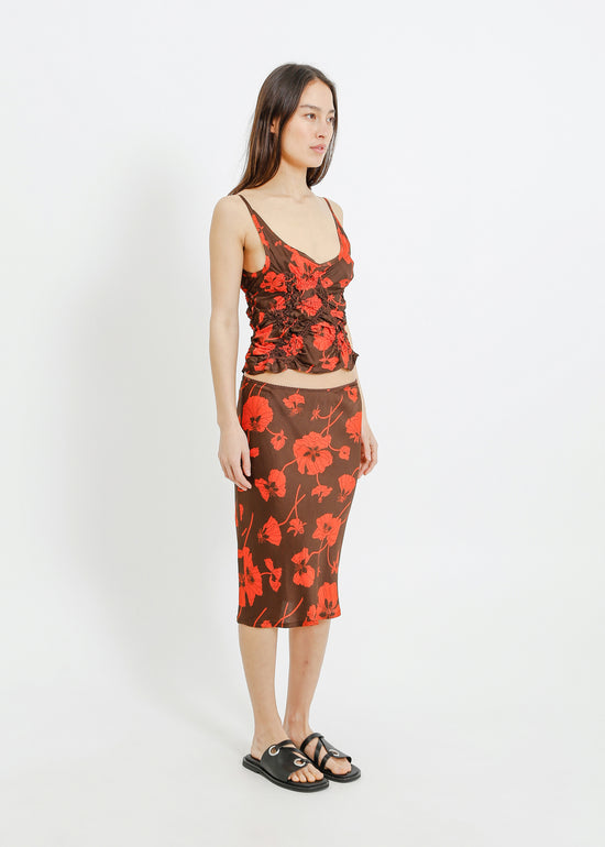 VAN SLIP SKIRT / FRAGILE BLOOMS - CHOCOLATE-POPPY