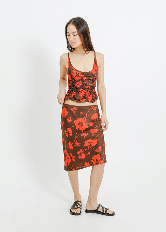 VAN SLIP SKIRT / FRAGILE BLOOMS - CHOCOLATE-POPPY