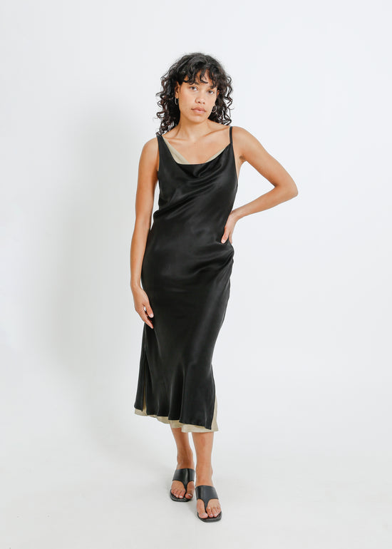 CARMY DRESS / BLACK-SAGE
