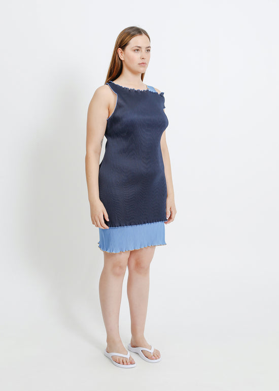 MALONE PLEAT DRESS / NAVY-BLUE