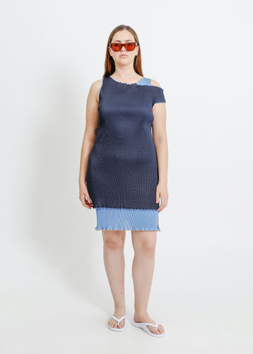 MALONE PLEAT DRESS / NAVY-BLUE