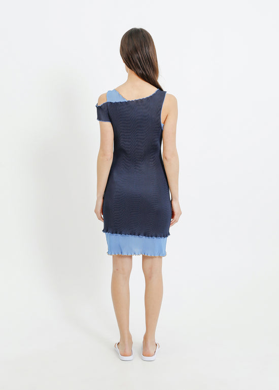 MALONE PLEAT DRESS / NAVY-BLUE