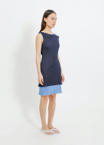 MALONE PLEAT DRESS / NAVY-BLUE