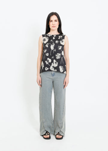 ALESSI TOP / FRAGILE BLOOMS - BLACK-CREAM
