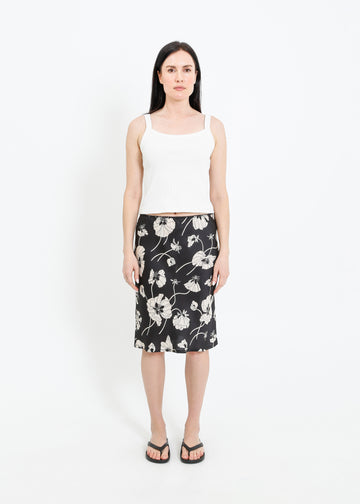 VAN SLIP SKIRT / FRAGILE BLOOMS - BLACK-CREAM