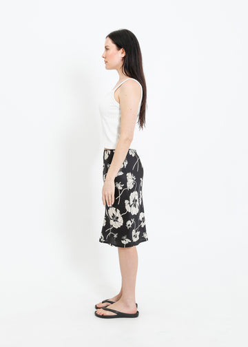 VAN SLIP SKIRT / FRAGILE BLOOMS - BLACK-CREAM
