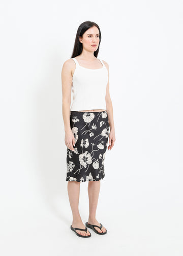 VAN SLIP SKIRT / FRAGILE BLOOMS - BLACK-CREAM