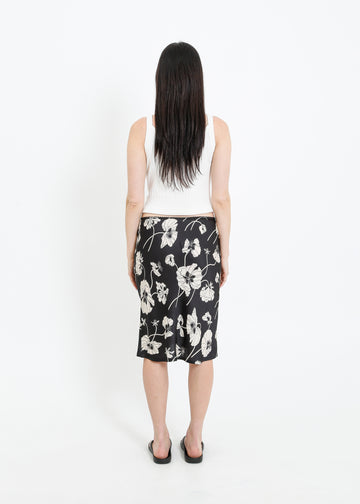 VAN SLIP SKIRT / FRAGILE BLOOMS - BLACK-CREAM