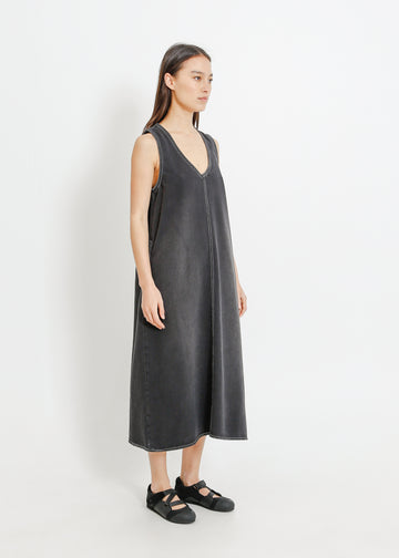 ELENA DENIM PINAFORE / WASHED BLACK