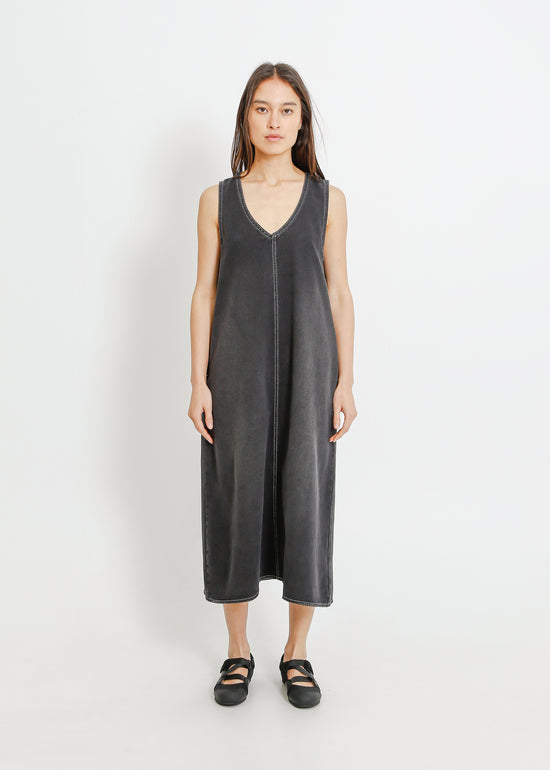 ELENA DENIM PINAFORE / WASHED BLACK