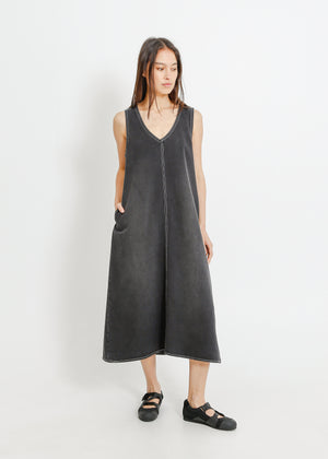 ELENA DENIM PINAFORE / WASHED BLACK