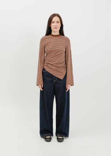 Amelia Twist Top / Brown-White-Navy