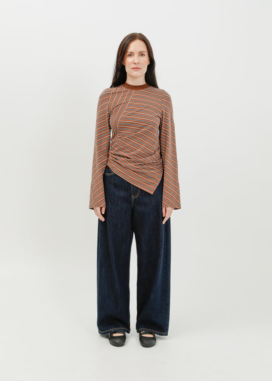 Amelia Twist Top / Brown-White-Navy
