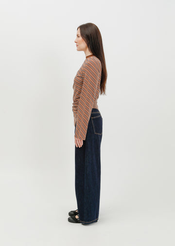 Amelia Twist Top / Brown-White-Navy