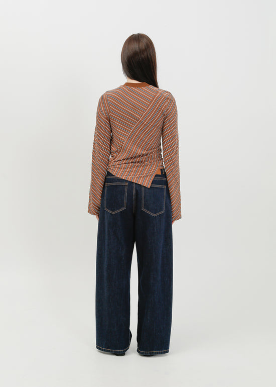 Amelia Twist Top / Brown-White-Navy