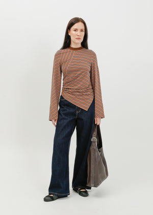 Amelia Twist Top / Brown-White-Navy