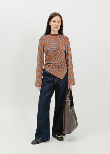Amelia Twist Top / Brown-White-Navy