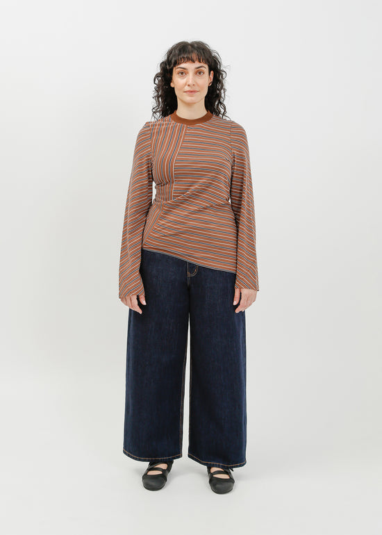 Amelia Twist Top / Brown-White-Navy