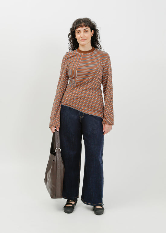 Amelia Twist Top / Brown-White-Navy