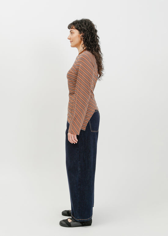 Amelia Twist Top / Brown-White-Navy