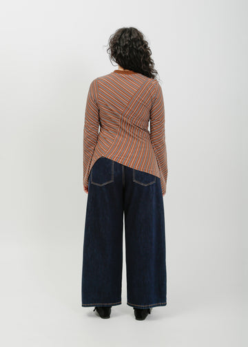 Amelia Twist Top / Brown-White-Navy